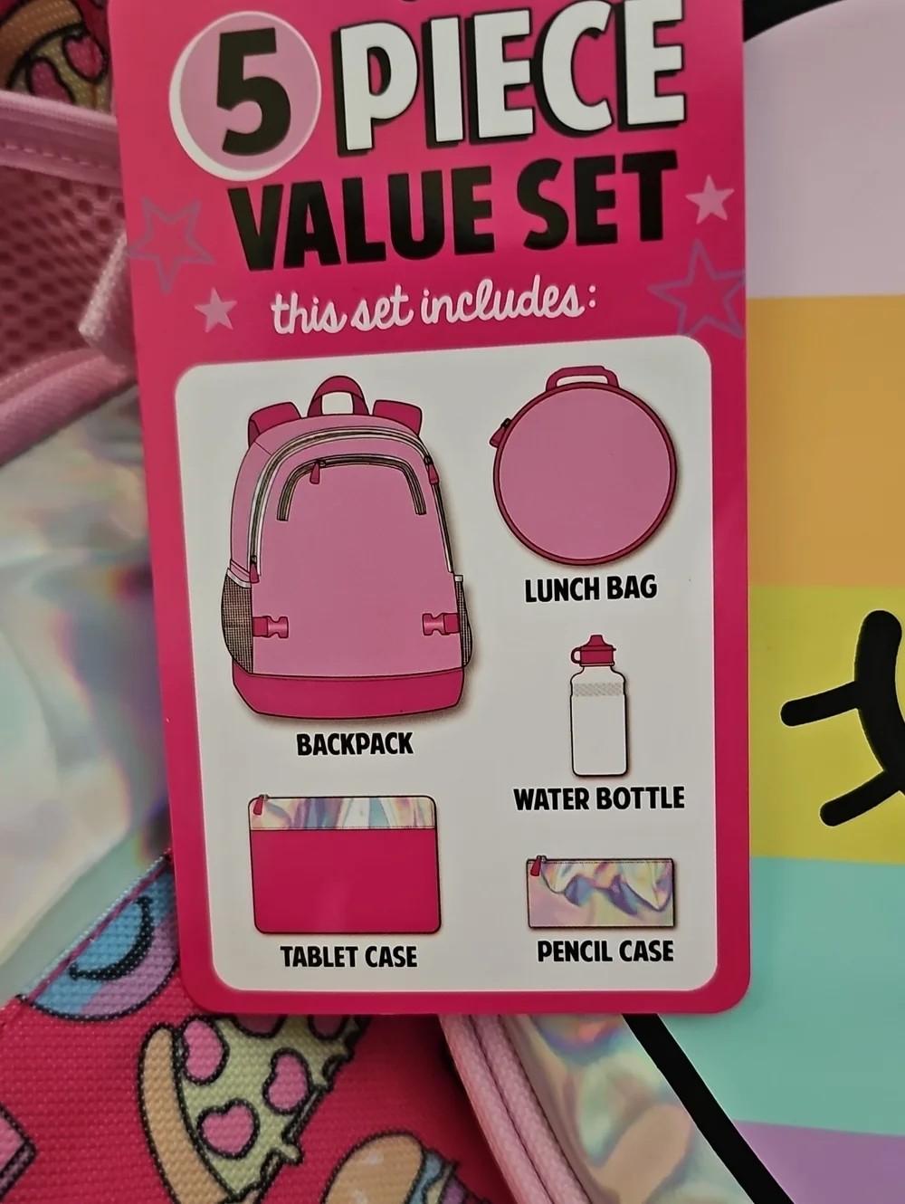 Limited Too Pink Rainbow Heart 5 Piece Backpack School Set NWT